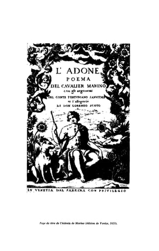 L' ADONE
Page de titre de l'Adonis de Marino (édition de Venize, 1623).
 