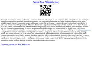 Jean Watson Philosophy Of Caring Essay | PDF