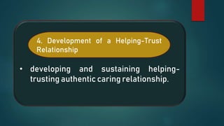 • developing and sustaining helping-
trusting authentic caring relationship.
4. Development of a Helping-Trust
Relationship
 