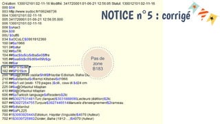 NOTICE n°5 : corrigé
Pas de
zone
B183
 