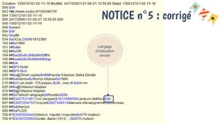 Langage
d’indexation
erroné
NOTICE n°5 : corrigé
 