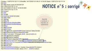 Autorité
« Lecteurs »
interdite en
subdivision
NOTICE n°5 : corrigé
 