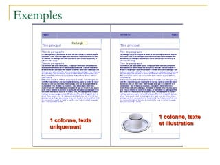 Exemples 1 colonne, texte uniquement 1 colonne, texte et illustration 