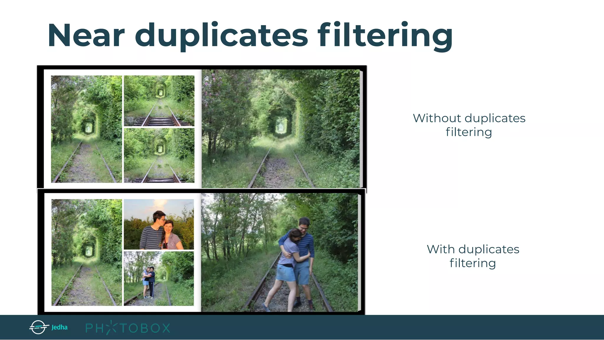 Near duplicates ﬁltering
Without duplicates
ﬁltering
With duplicates
ﬁltering
 