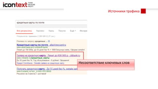 Источники трафика
Несоответствие ключевых слов
 