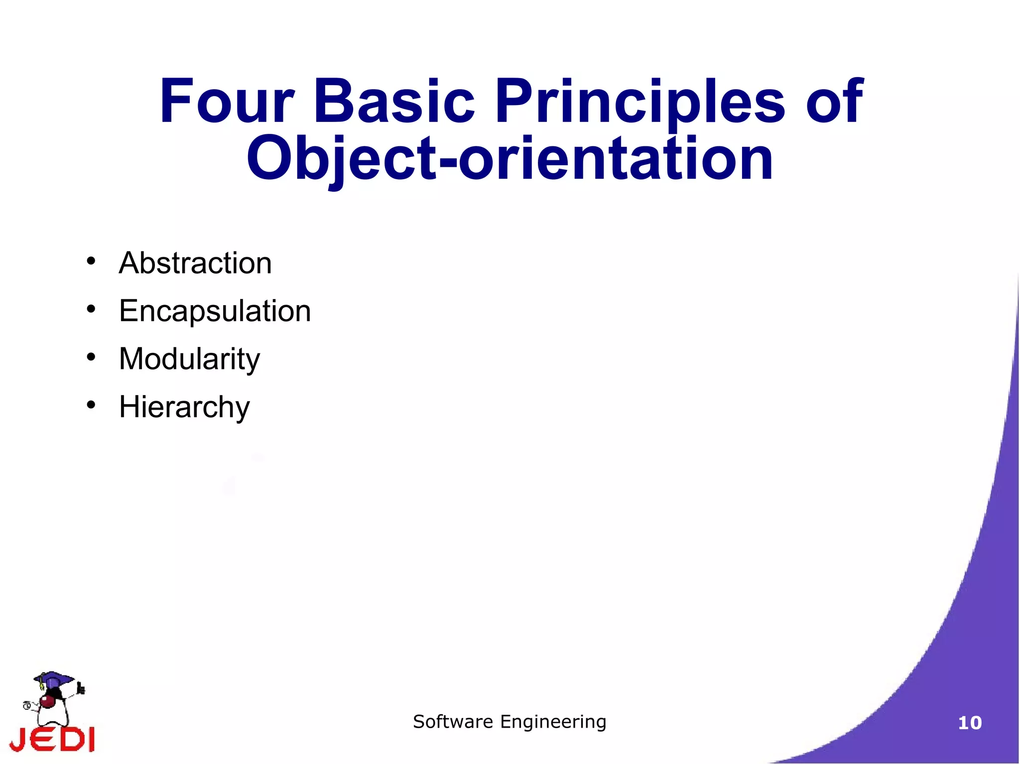 Abstraction Encapsulation Modularity Hierarchy Four Basic Principles of Object-orientation 