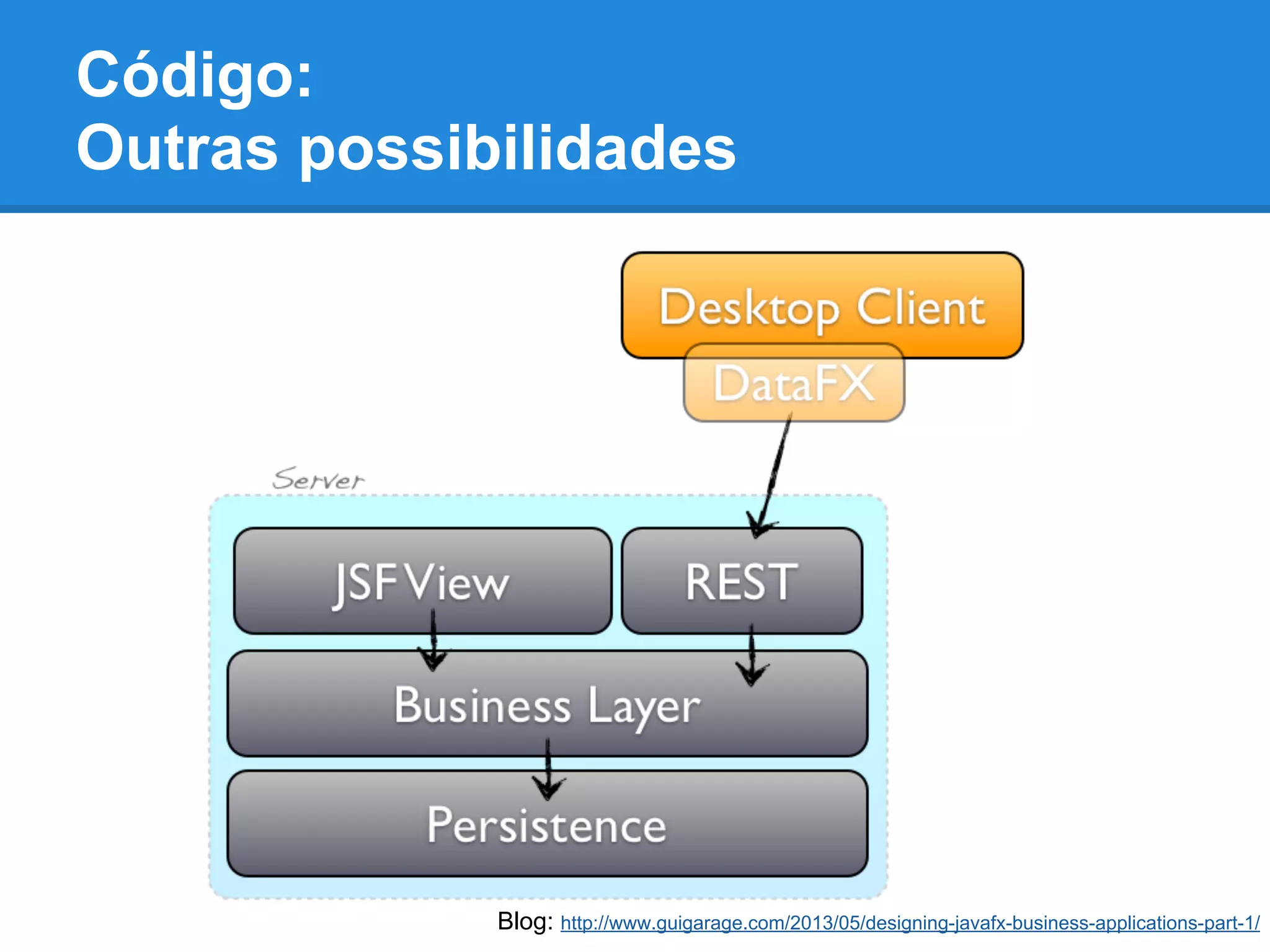 Código:
Outras possibilidades
Blog: http://www.guigarage.com/2013/05/designing-javafx-business-applications-part-1/
 