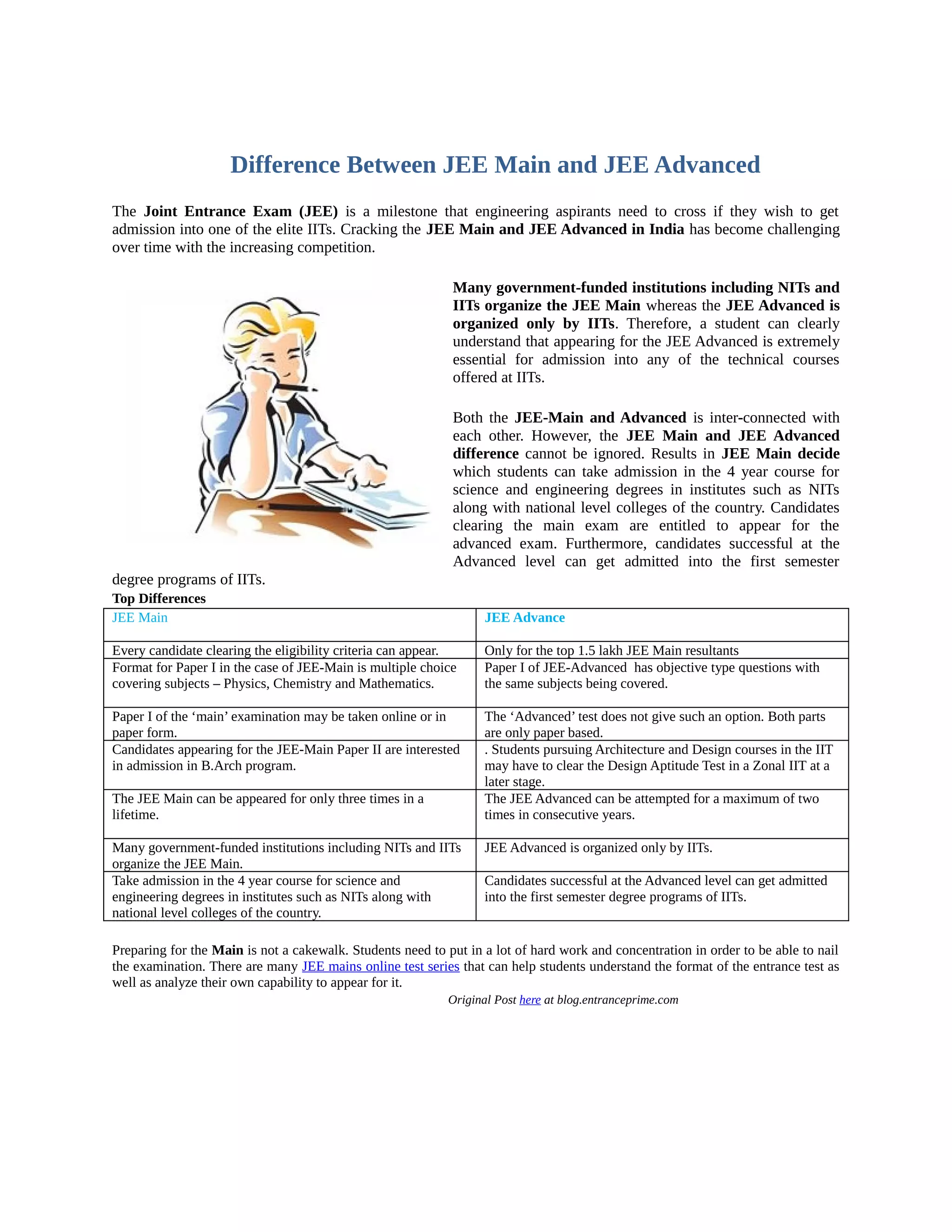 Differences Between JEE Main and JEE Advanced PDF