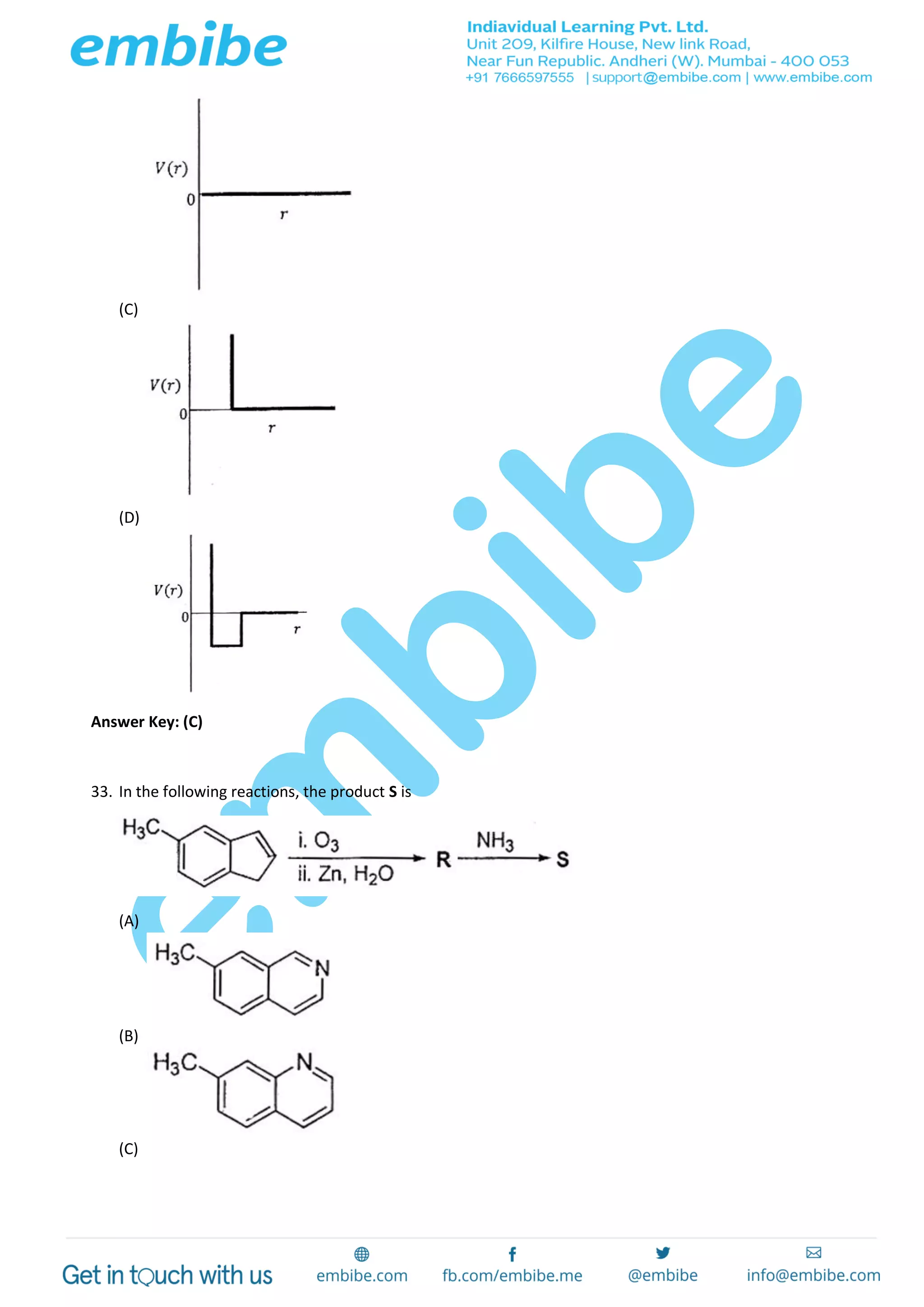 (C)
(D)
Answer Key: (C)
33. In the following reactions, the product S is
(A)
(B)
(C)
 