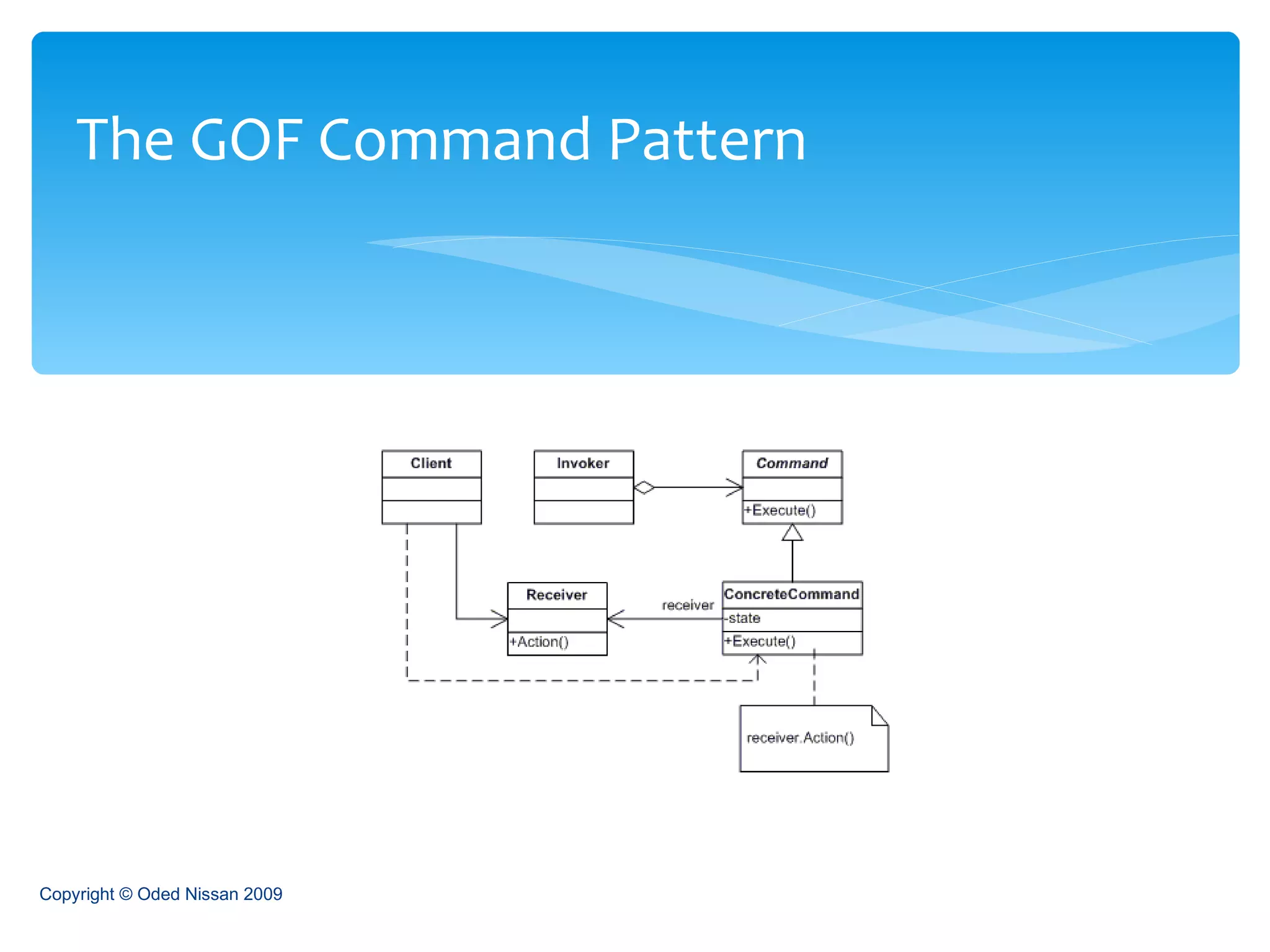 The GOF Command Pattern Copyright © Oded Nissan 2009 
