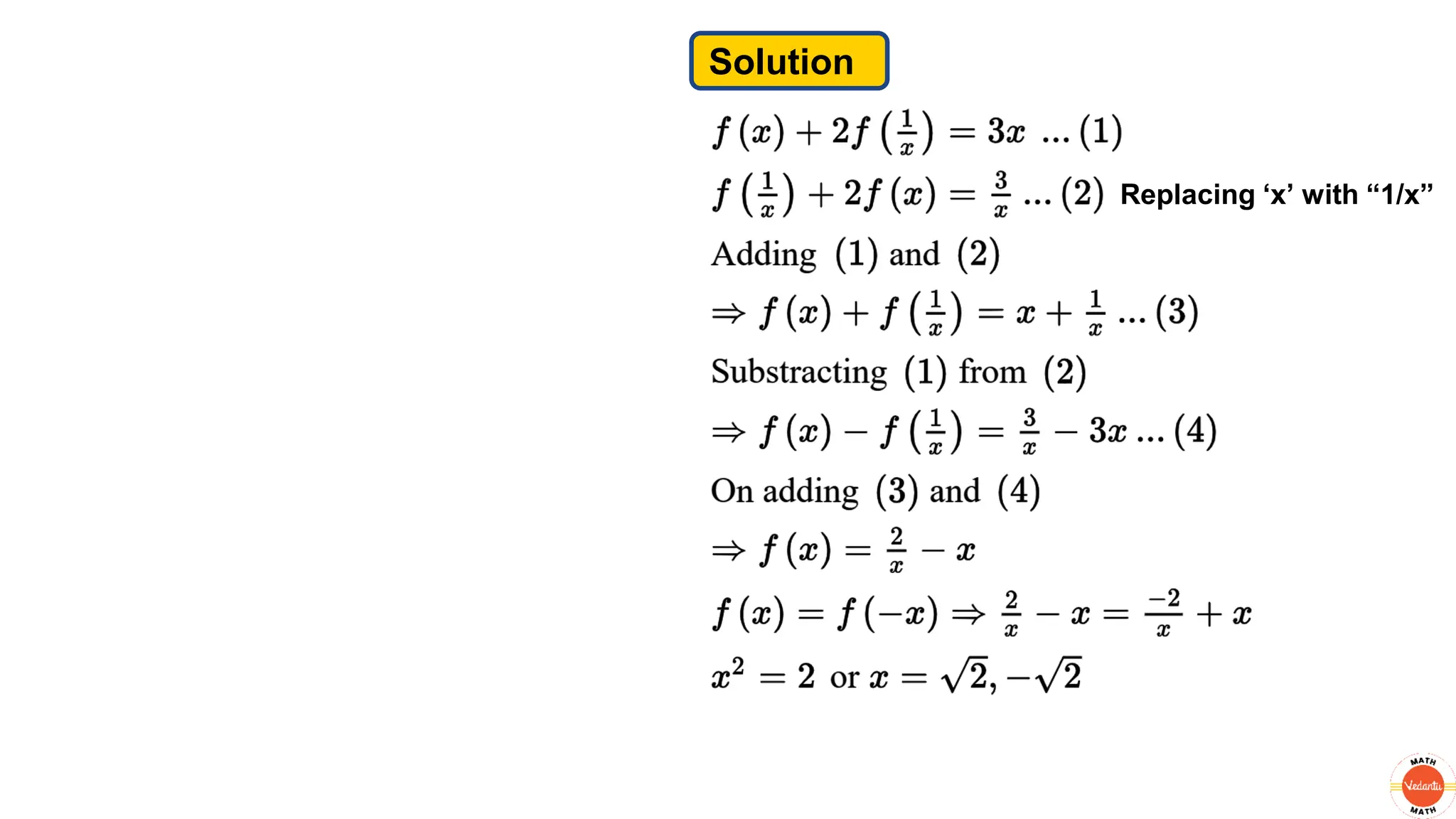 Solution
Replacing ‘x’ with “1/x”
 