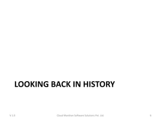LOOKING BACK IN HISTORY
V 1.0 Cloud Manthan Software Solutions Pvt. Ltd. 6
 
