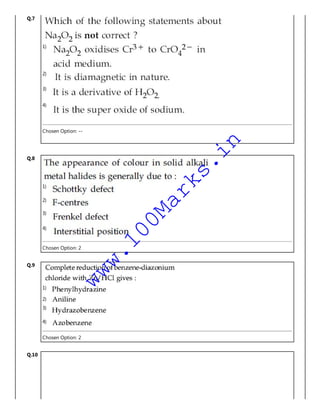 Q.7
1)
2)
3)
4)
Chosen Option: --
Q.8
1)
2)
3)
4)
Chosen Option: 2
Q.9
1)
2)
3)
4)
Chosen Option: 2
Q.10
www.100Marks.in
 