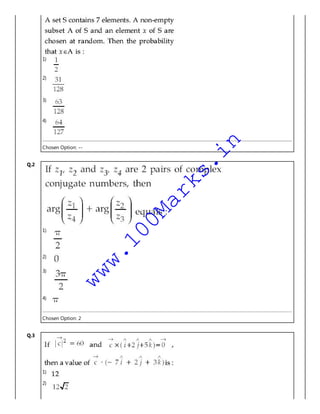 1)
2)
3)
4)
Chosen Option: --
Q.2
1)
2)
3)
4)
Chosen Option: 2
Q.3
1)
2)
www.100Marks.in
 