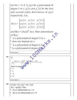 1)
2)
3)
4)
Chosen Option: --
Q.7
1)
2)
3)
4)
Chosen Option: 3
Q.8
1)
2)
www.100Marks.in
 