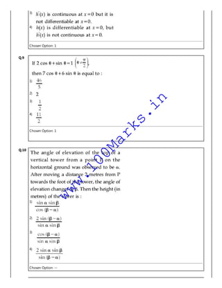 3)
4)
Chosen Option: 1
Q.9
1)
2)
3)
4)
Chosen Option: 1
Q.10
1)
2)
3)
4)
Chosen Option: --
www.100Marks.in
 