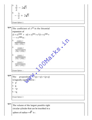 3)
4)
Chosen Option: 1
Q.19
1)
2)
3)
4)
Chosen Option: --
Q.20
1)
2)
3)
4)
Chosen Option: 3
Q.21
www.100Marks.in
 