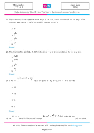 Jee Main Mathematics 2016 solved Question Paper | PDF