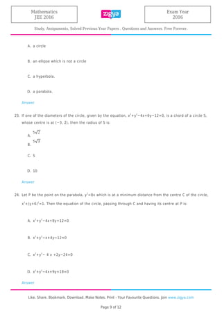 Jee Main Mathematics 2016 solved Question Paper | PDF