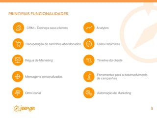 E-mail SMS
Um CRM poderoso aliado a campanhas de marketing automáticas
Notiﬁcação
Campanha Automática
Usuários Inativos
Campanha Automática
Feliz Aniversário
Campanha Automática
Recuperação de VendasEnvie mensagens individuais
aos seus contatos por meio
dos vários canais disponíveis
Gerencie e conheça o
comportamento dos seus
contatos em todos os canais
Saiba exatamente quando e
como seu cliente foi impacto
por suas campanhas
Conheça ainda mais
seus contatos através
das interações
 