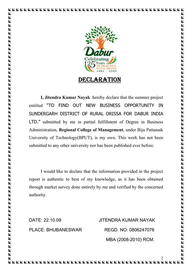 Dabur Summer Internship Pdf