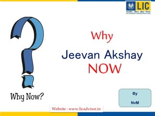 Why
Jeevan Akshay
NOW
By
NvM
Website : www.licadvisor.in
 