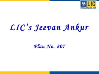 LIC’s Jeevan Ankur
     Plan No. 807
 