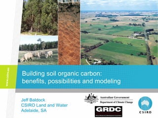 Building soil organic carbon:  benefits, possibilities and modeling Jeff Baldock CSIRO Land and Water Adelaide, SA 