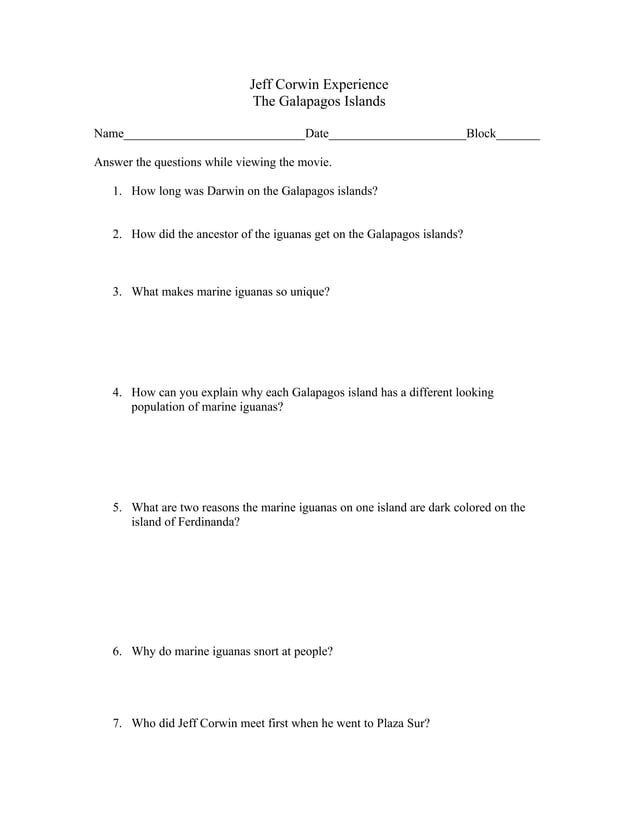 Jeff Corwin Experience Movie Guide Galapagos Islands PDF