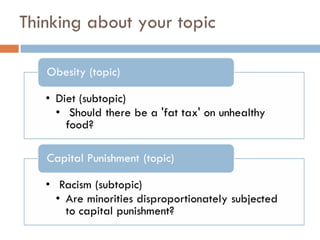 Thinking about your topic
 