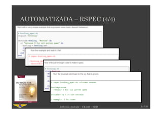 AUTOMATIZADA – RSPEC (4/4)
14 / 30Jefferson Andrade – CE-229 – BDD
 