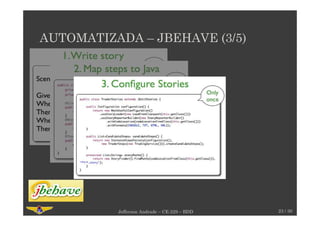 AUTOMATIZADA – JBEHAVE (3/5)
23 / 30Jefferson Andrade – CE-229 – BDD
 