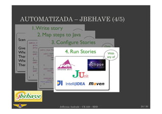 AUTOMATIZADA – JBEHAVE (4/5)
24 / 30Jefferson Andrade – CE-229 – BDD
 