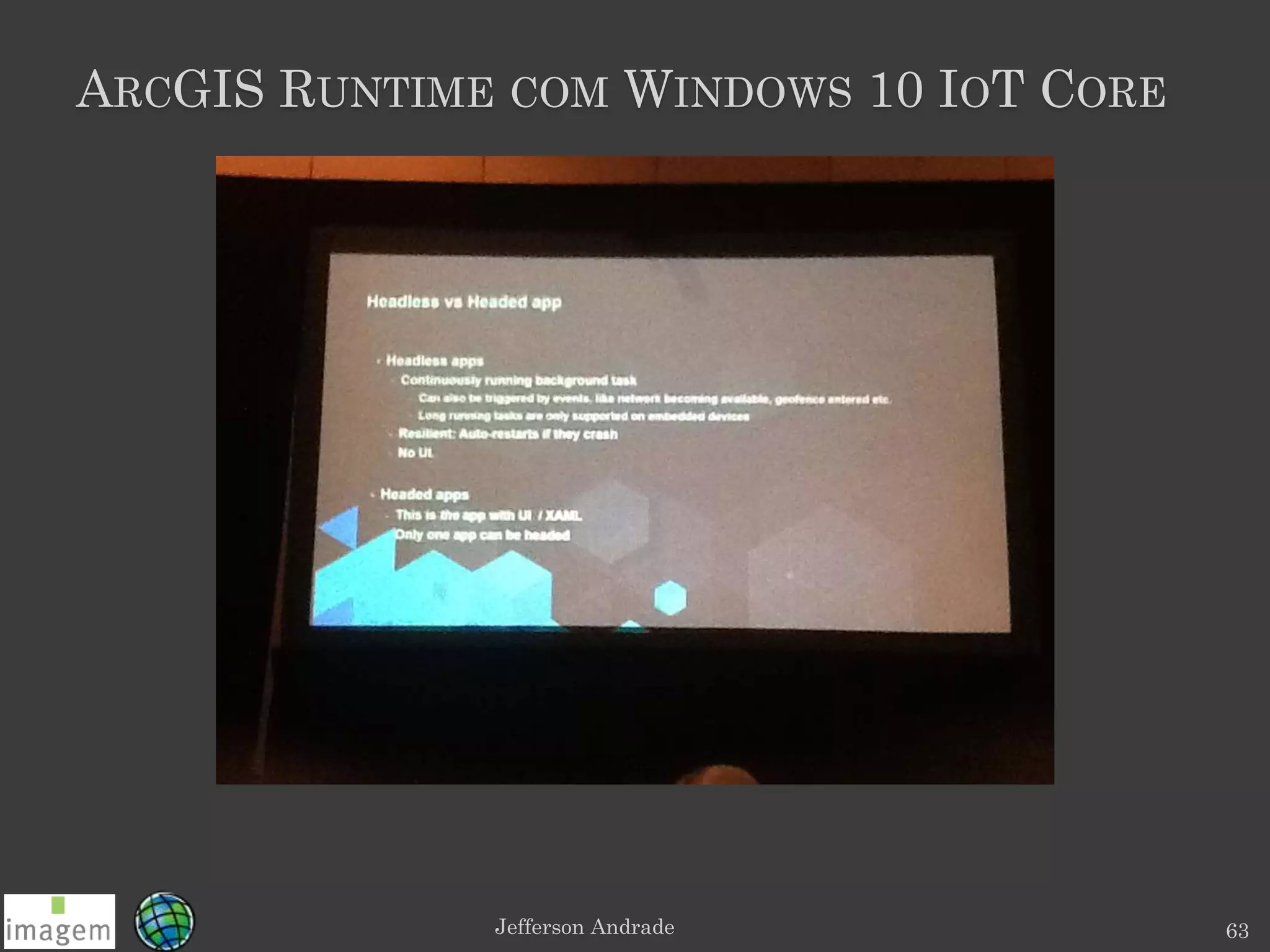 ARCGIS RUNTIME COM WINDOWS 10 IOT CORE
Jefferson Andrade 63
 