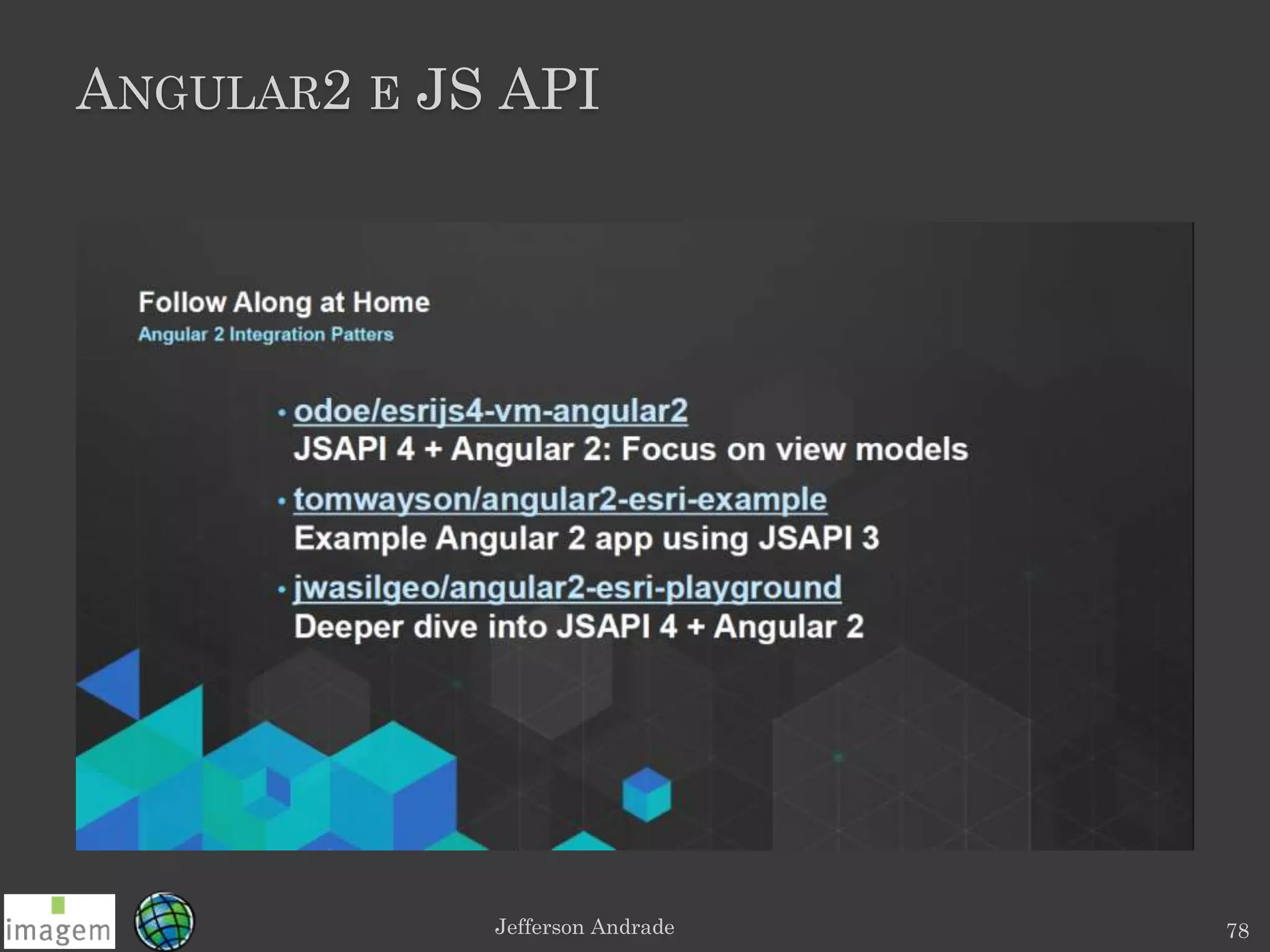 ANGULAR2 E JS API
Jefferson Andrade 78
 