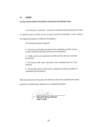 Arbitration Award - Non-ODL carrier remedy