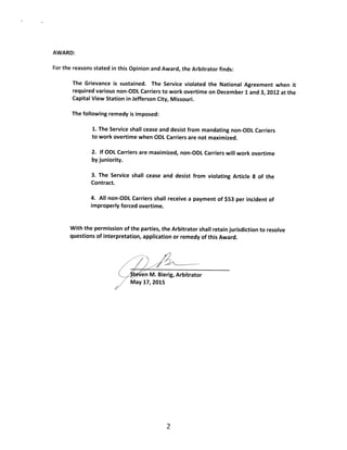 Arbitration Award - Non-ODL carrier remedy
