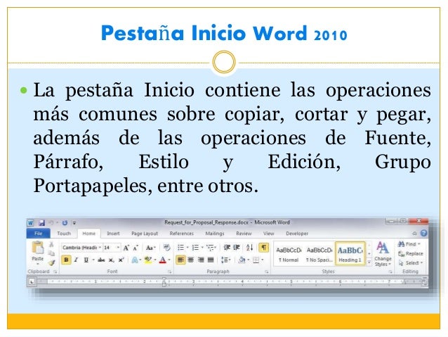 pestaña inicio Word 2010