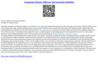Similarities between thomas jefferson and alexander hamilton sale