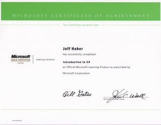 Jeff Huber Intro Certificate