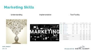 Marketing Skills
JEFF LARSON
@jff_lrsn
Understanding Implementation Tool Facility
#StukentDS18
 