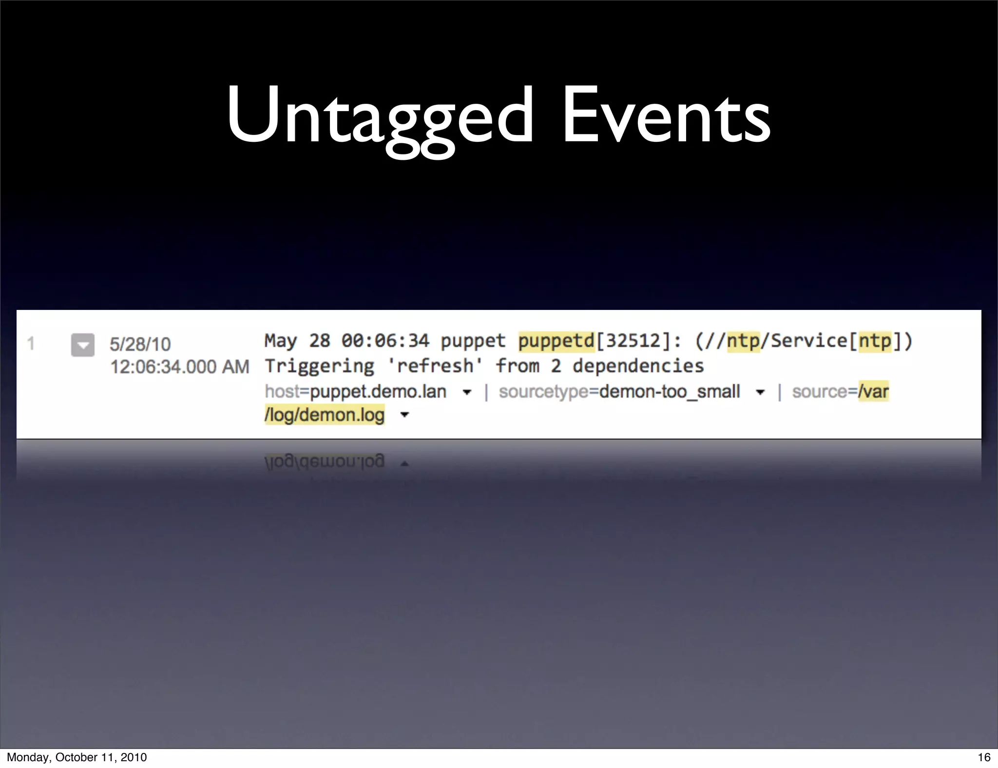 Untagged Events




Monday, October 11, 2010                     16
 