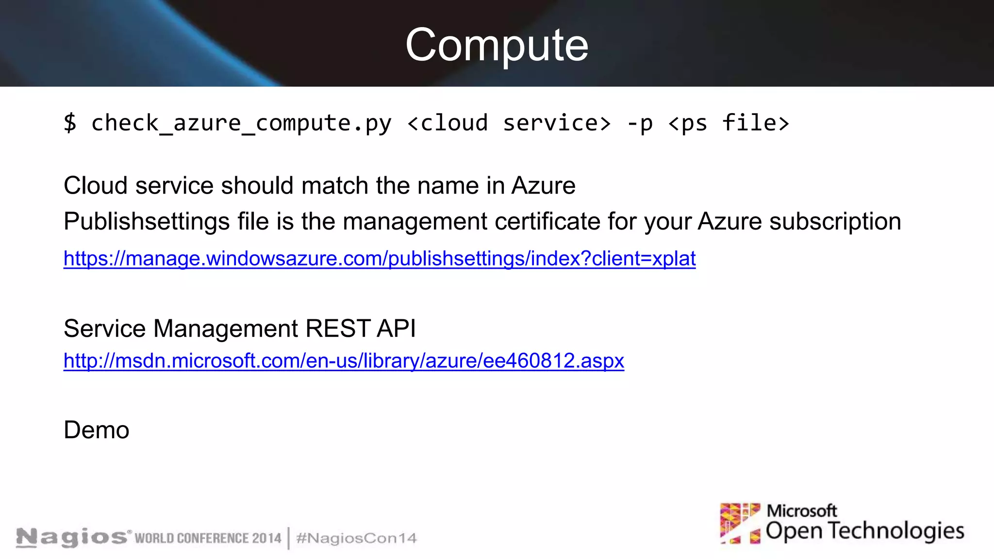 Nagios Conference 2014 Jeff Mendoza Monitoring Microsoft Azure with