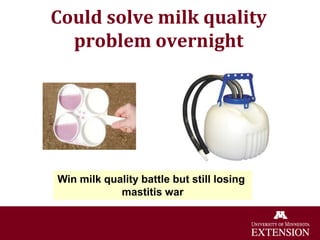 Could solve milk quality
problem overnight
Win milk quality battle but still losing
mastitis war
 