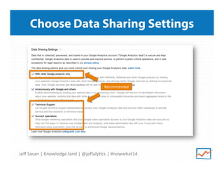 Jeﬀ	
  Sauer	
  |	
  Knowledge.land	
  |	
  @jeﬀaly5cs	
  |	
  #nowwhat14	
  	
  
Choose Data Sharing Settings
Recommended	
  
 
