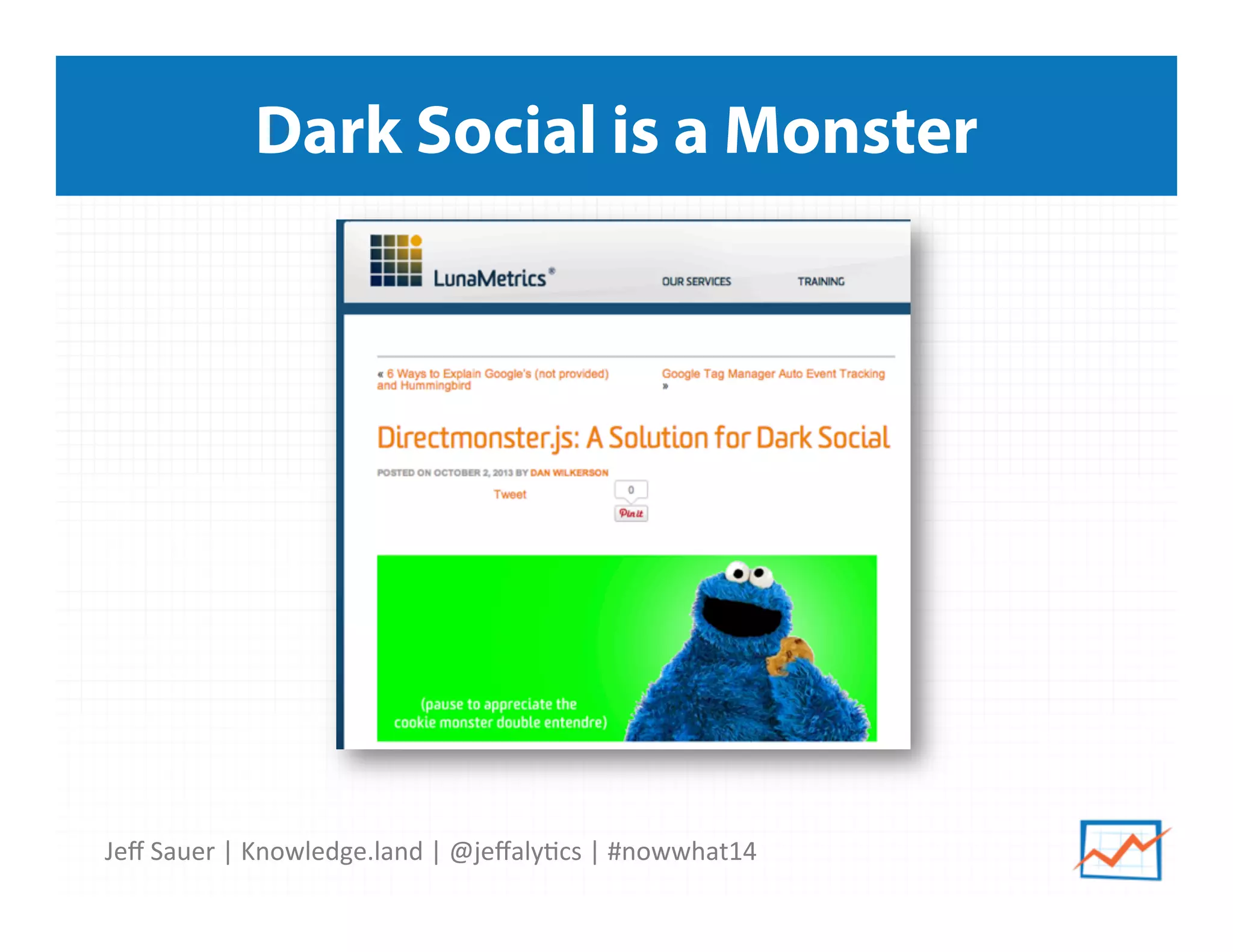 Jeﬀ	
  Sauer	
  |	
  Knowledge.land	
  |	
  @jeﬀaly5cs	
  |	
  #nowwhat14	
  	
  
Dark Social is a Monster
 