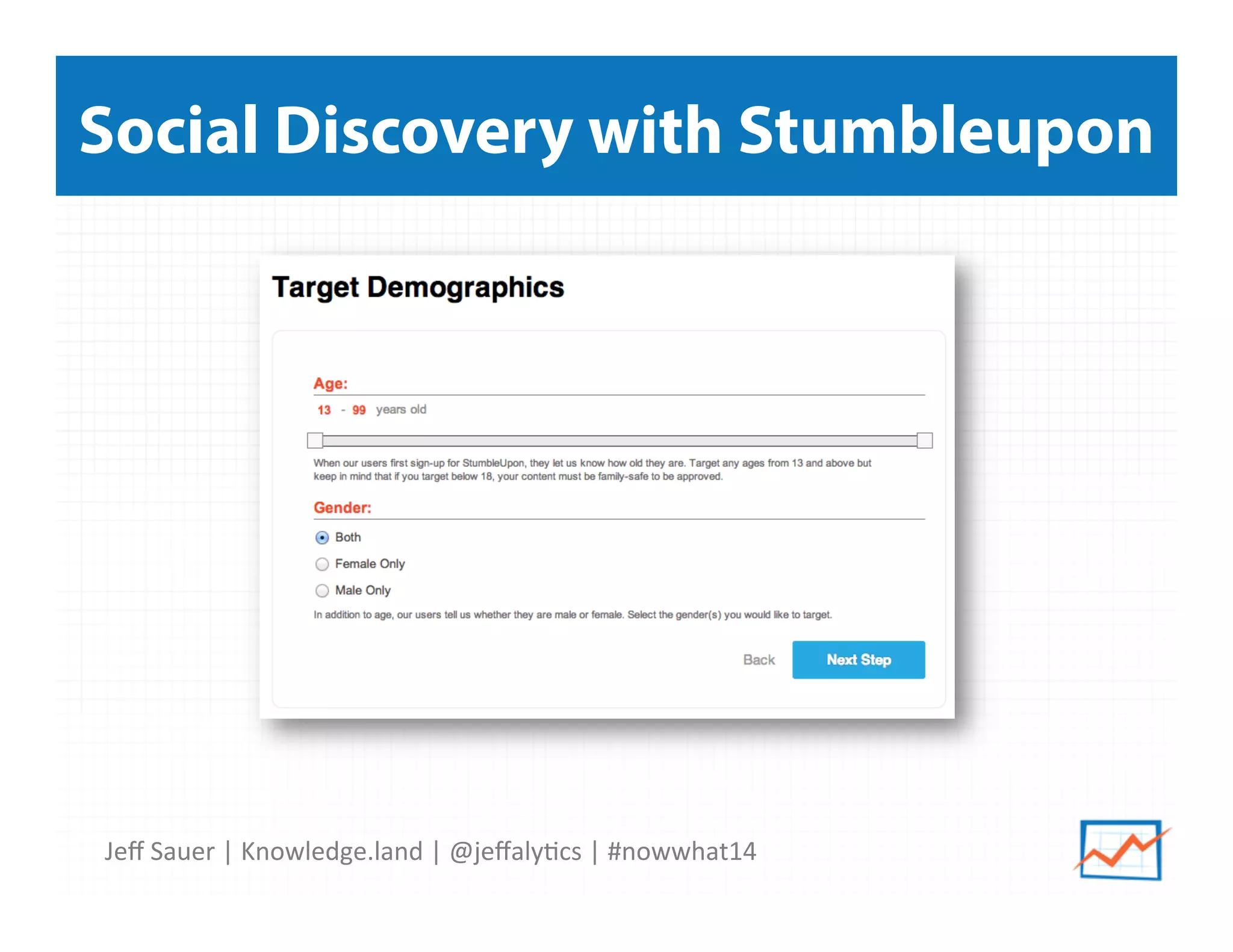Jeﬀ	
  Sauer	
  |	
  Knowledge.land	
  |	
  @jeﬀaly5cs	
  |	
  #nowwhat14	
  	
  
Social Discovery with Stumbleupon
 