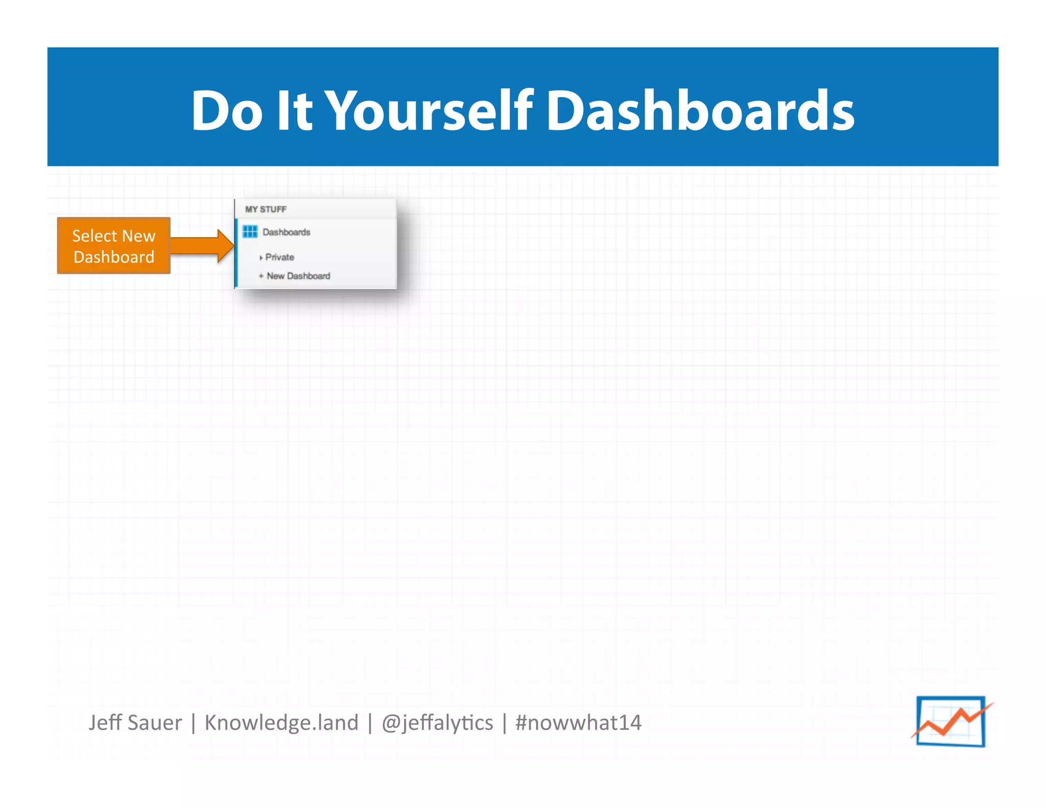Jeﬀ	
  Sauer	
  |	
  Knowledge.land	
  |	
  @jeﬀaly5cs	
  |	
  #nowwhat14	
  	
  
Do It Yourself Dashboards
Select	
  New	
  
Dashboard	
  
 
