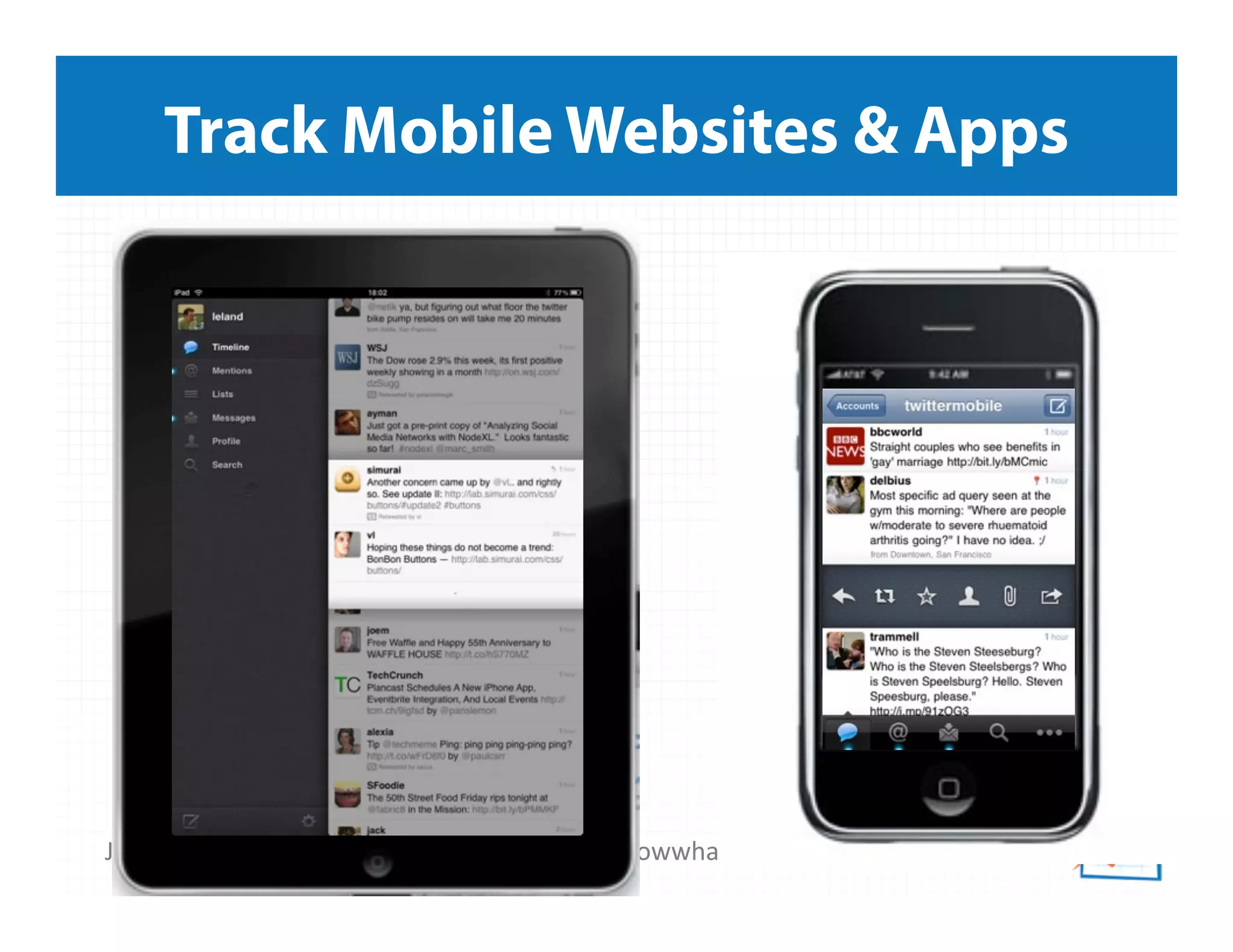Jeﬀ	
  Sauer	
  |	
  Knowledge.land	
  |	
  @jeﬀaly5cs	
  |	
  #nowwhat14	
  	
  
Track Mobile Websites & Apps
 