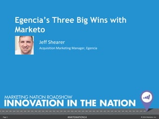 Page 1 © 2014 Marketo, Inc.#MKTGNATION14
Egencia’s Three Big Wins with
Marketo
Jeff Shearer
Acquisition Marketing Manager, Egencia
 